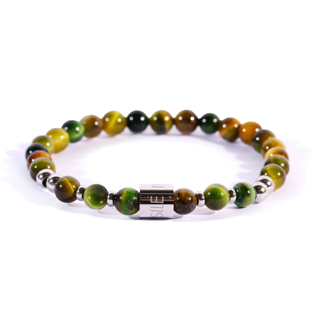 Bracciale Uomo Ivan Basile Elastico Pietra Occhio Di Tigre Sfumato Verde BE609NA-M