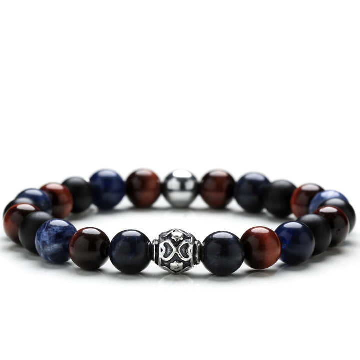 Bracciale Unisex Gerba Argento 925 Elastico Pietra Occhio di Tigre Blu Rosso COD.260