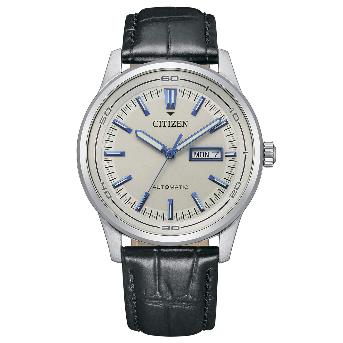 Orologio Uomo Citizen Automatico Grigio Doppia Data Acciaio Pelle Nero NH8400-10A