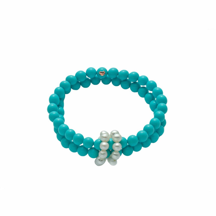 Bracciale Miluna Agglomerato Pasta di Corallo Turchese Doppio Filo Perla PBR2220