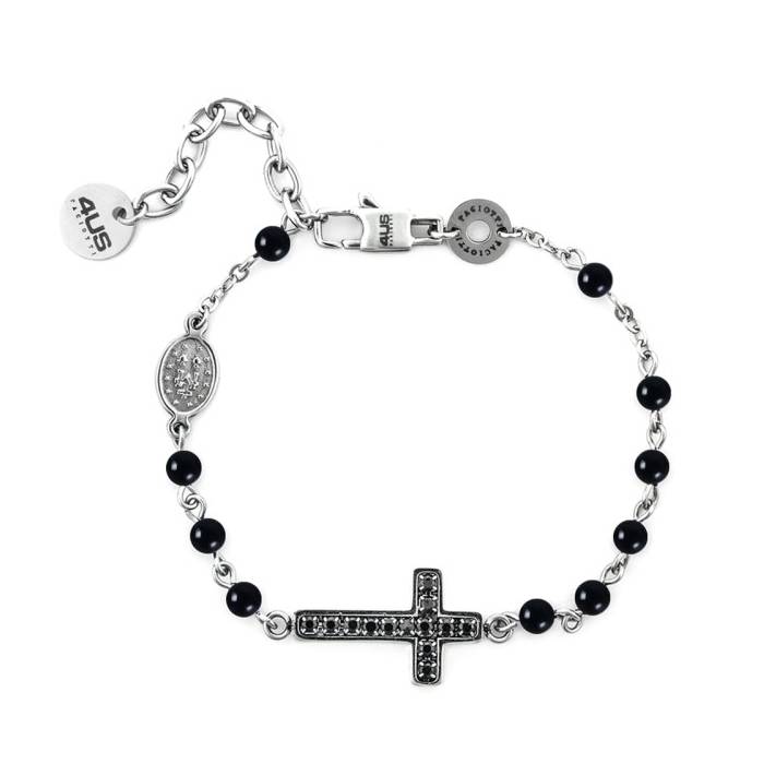 Bracciale Uomo 4US Cesare Paciotti Acciaio Rosario Onice Nera 4UBR7503