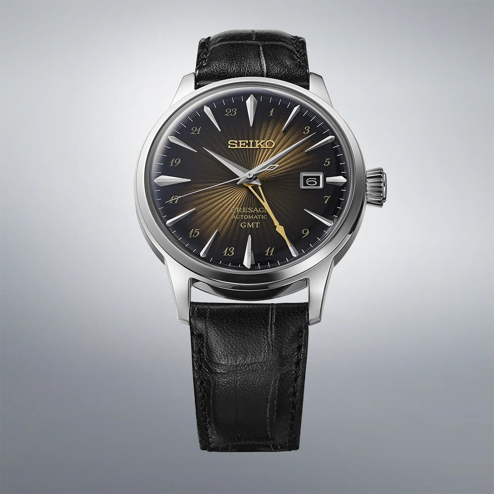 Orologio Uomo Seiko Presage Cocktail Rusty Nail Pelle Nero GMT SSK039J1