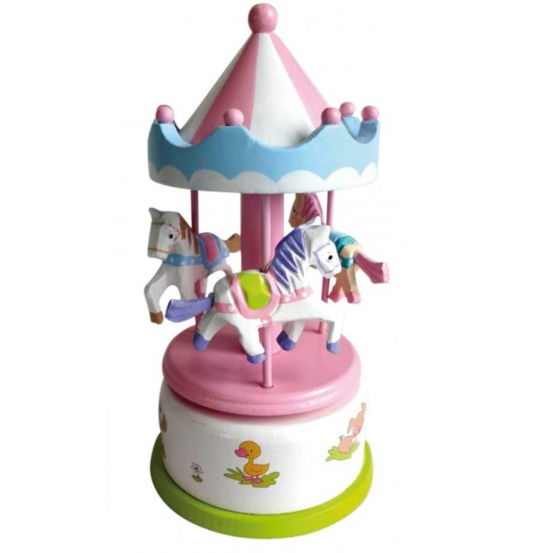 Giostra Il Mondo Dei Carillion Carosello Legno Bianco Rosa 17 cm 43866