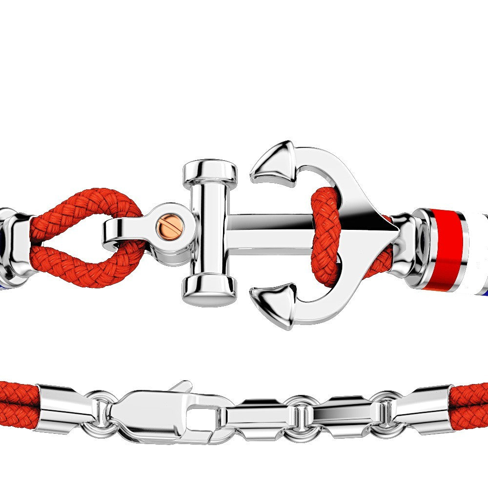 Bracciale Uomo Zancan Argento 925 Kevlar Rosso Smalto Bandiere Ancora EXB621R-RO