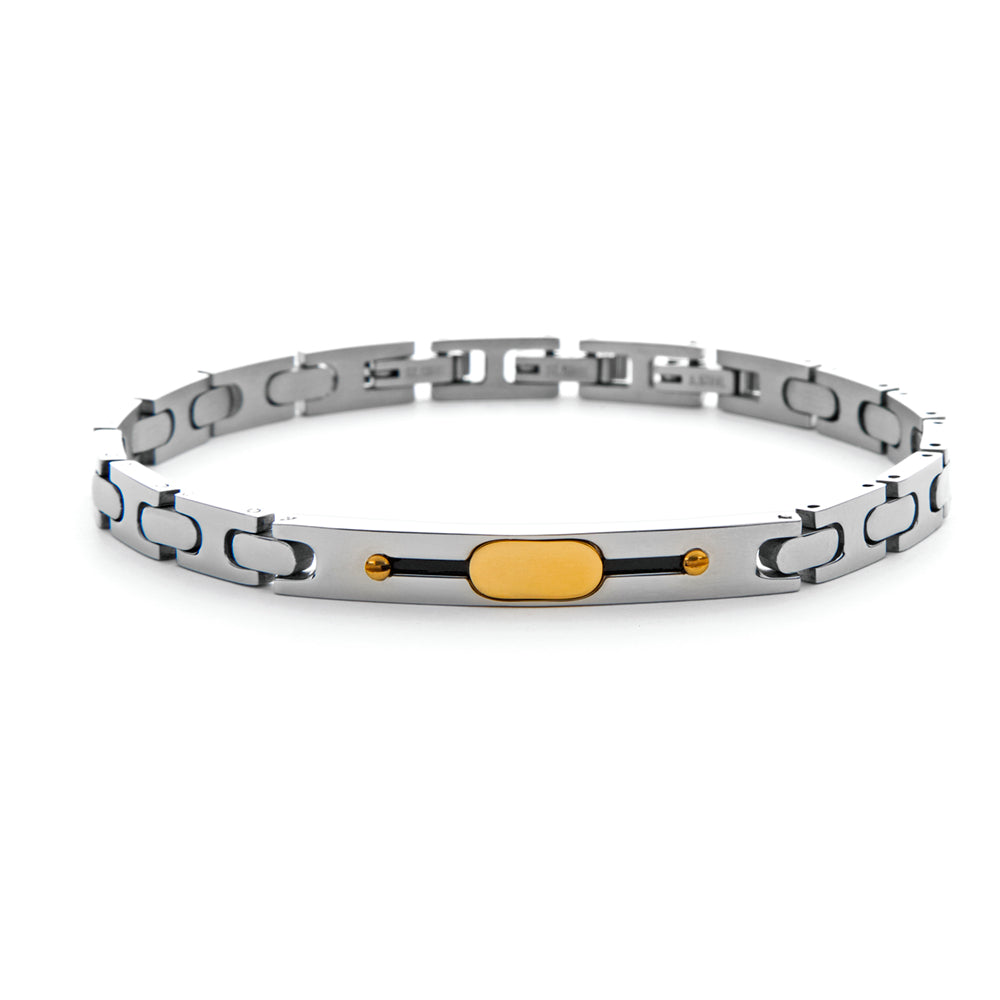 Bracciale Uomo 4US Cesare Paciotti Acciaio Bicolore Dorato Smalto Nero 4UBR6041