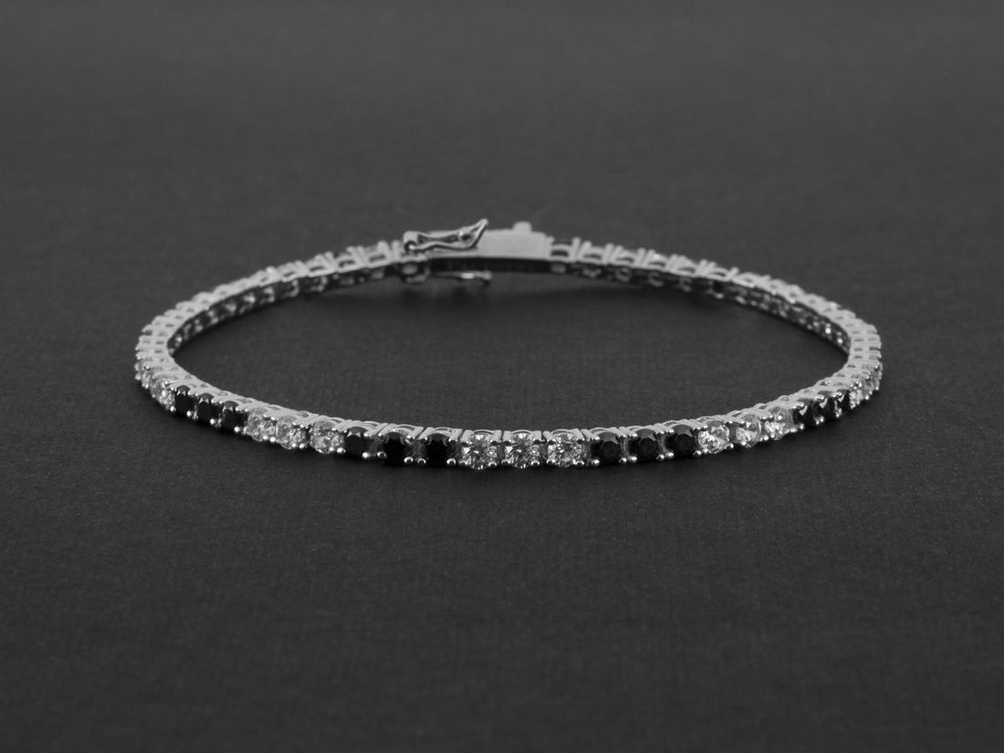 Bracciale Uomo Cesare Paciotti Tennis Argento 925 Zirconi Bianchi Neri JPBR2480B/19