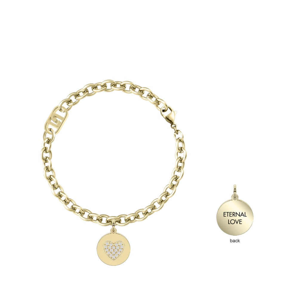 Bracciale Donna Acciaio Dorato  Liu jo ciondolo cuore Con Zirconi LJ3099
