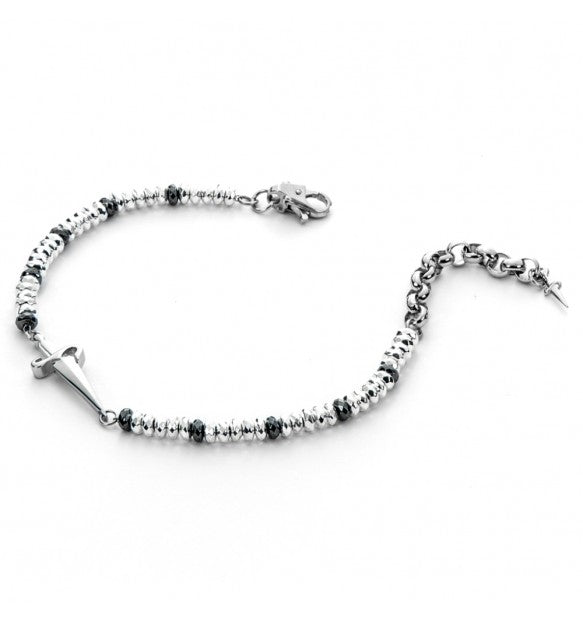 Bracciale Uomo Cesare Paciotti Argento Bianco 925 Rodio Nero Biglie Spadino JPBR2317B
