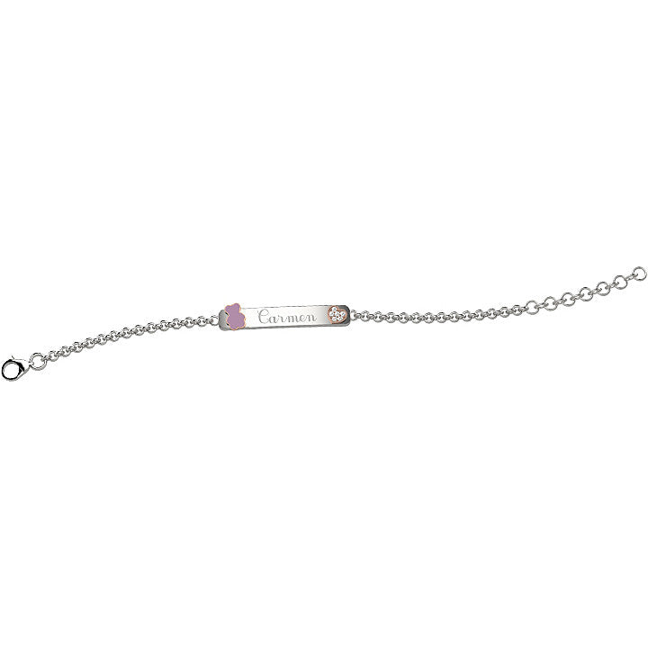Bracciale Bambino Nanàn Argento 925 Personalizzabile Orsacchiotto Rosa NAN0158