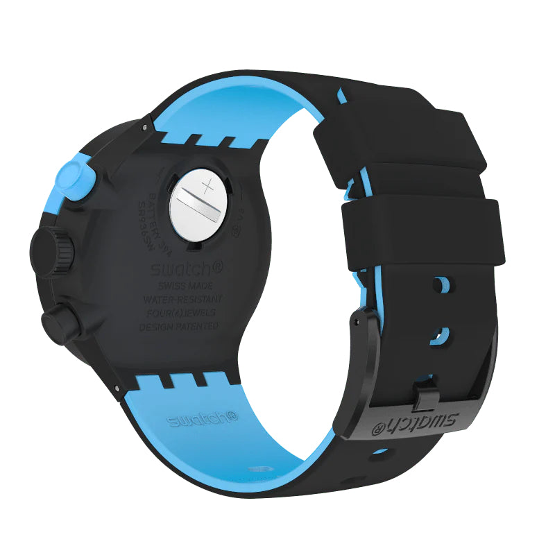 Orologio Uomo Swatch Big Bold Quarzo Cronografo Data Nero Blu Quarzo SB02B401