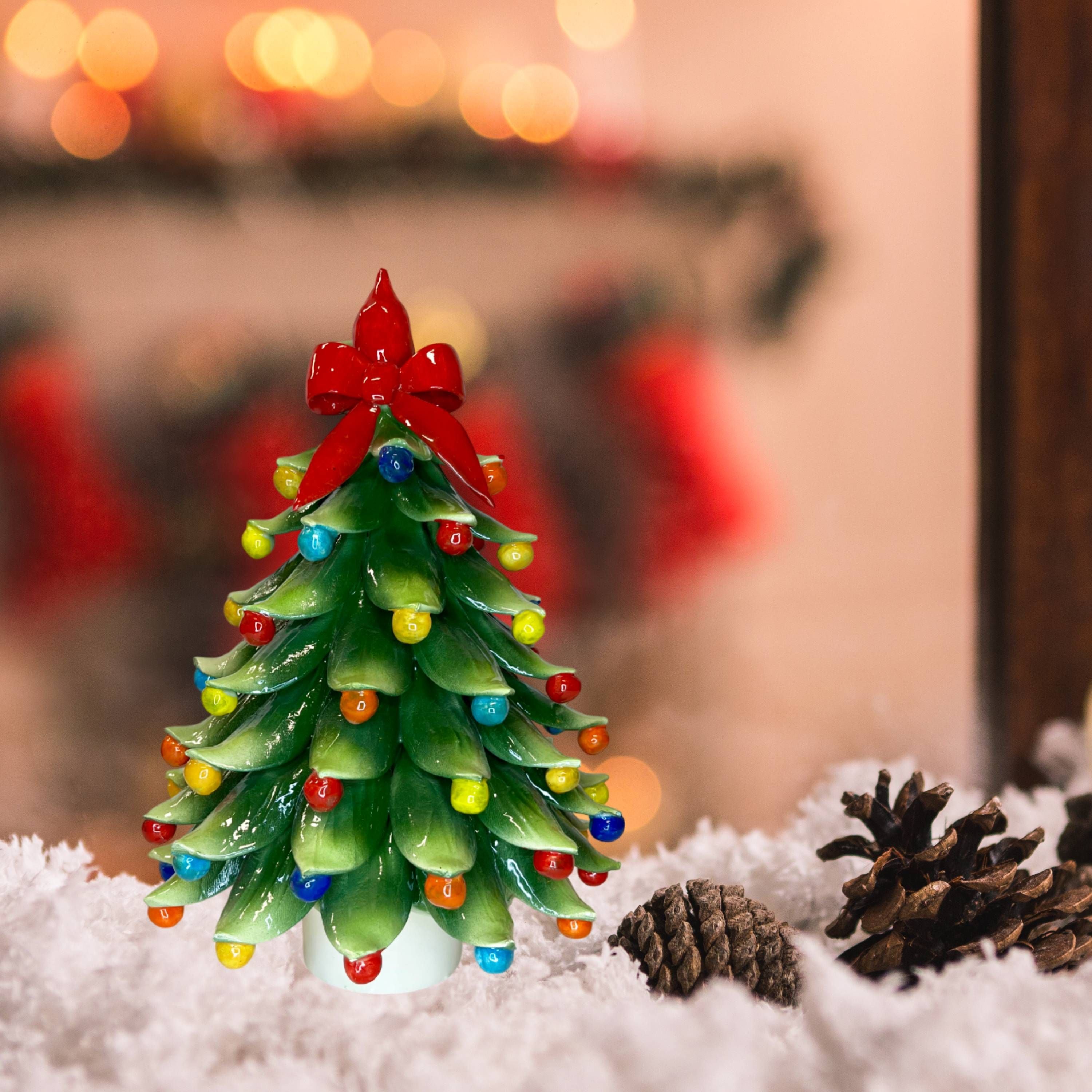 Albero di Natale Capodimonte Verde Palline Rosse Fiocco Rosso 32cm CAP21