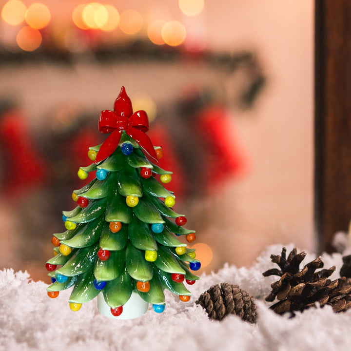 Albero di Natale Capodimonte Verde Palline Rosse Fiocco Rosso 32cm CAP21