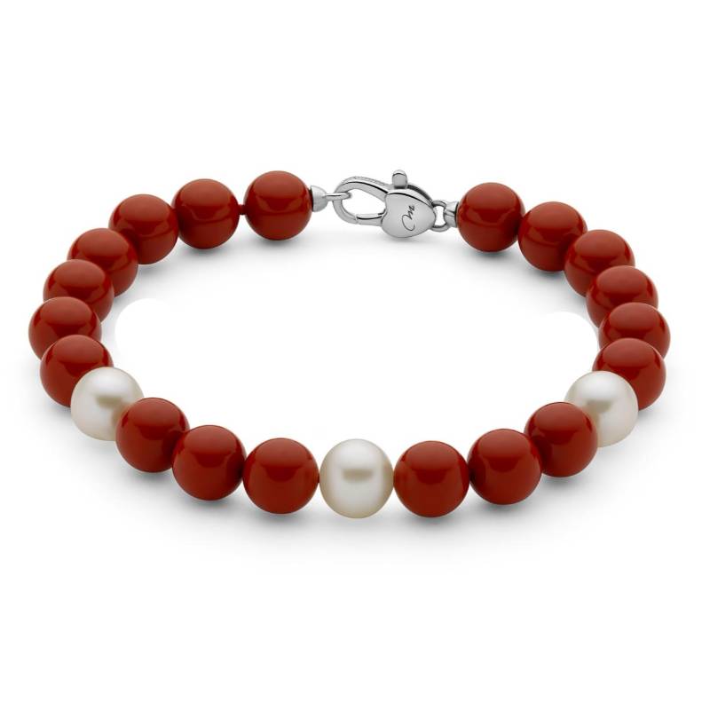 Bracciale Donna Miluna Argento 925 Terra E Mare Corallo Rosso Perle Bianche PBR3669