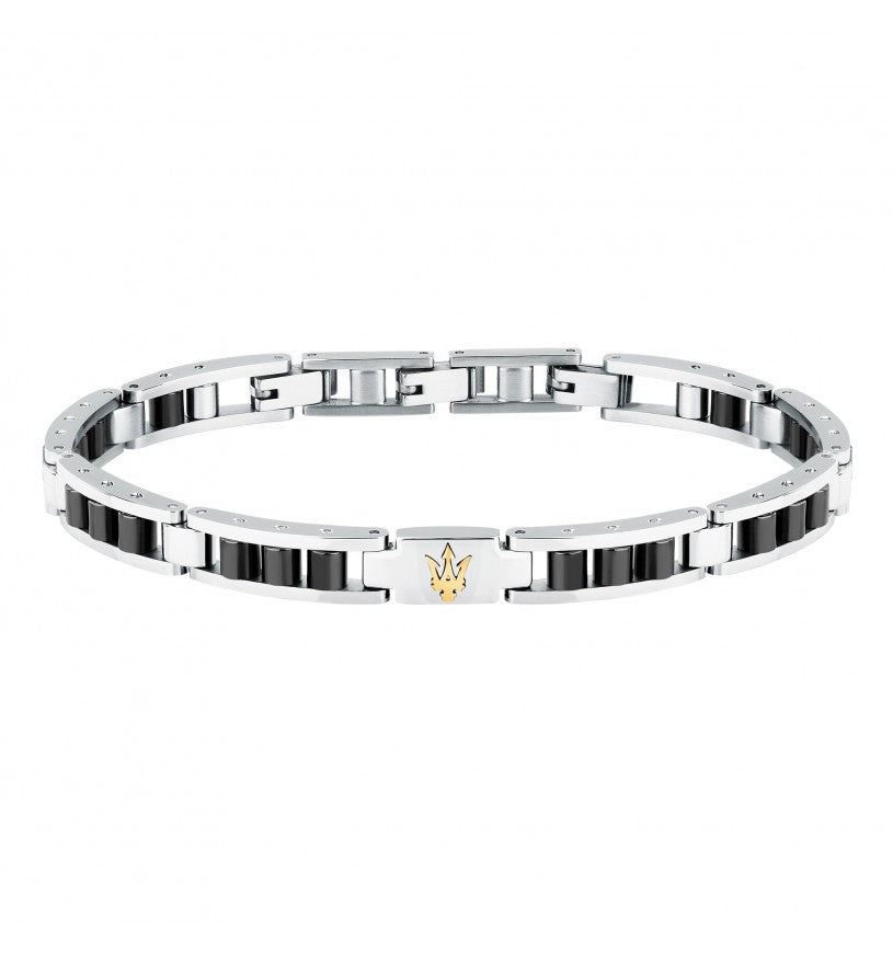 Bracciale Uomo Acciaio e ceramica nera Maserati Logo Centrale Dorato Semirigido JM225ATZ57