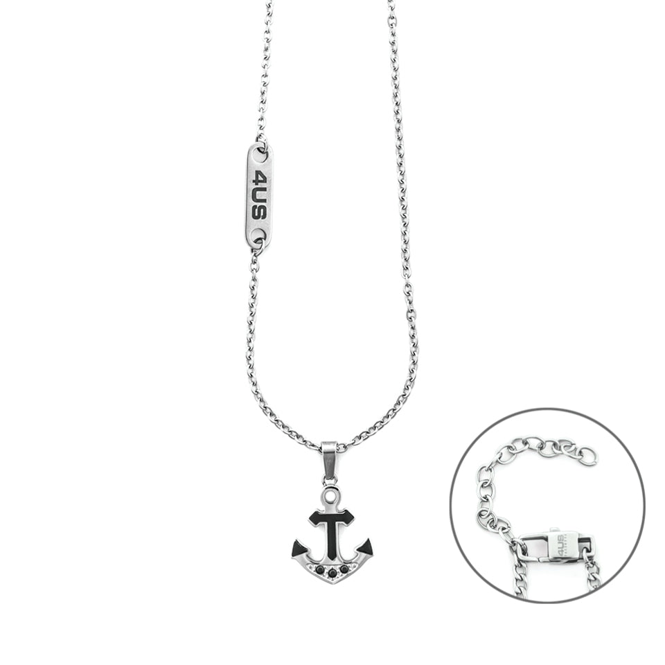 Collana Uomo 4US Cesare Paciotti Ancora Smalto Zirconi Neri 4UCL7519