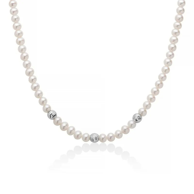 Collana Donna Girocollo Perle Miluna 5-5,5mm Biglie Oro Bianco 9 KT PCL6455BX