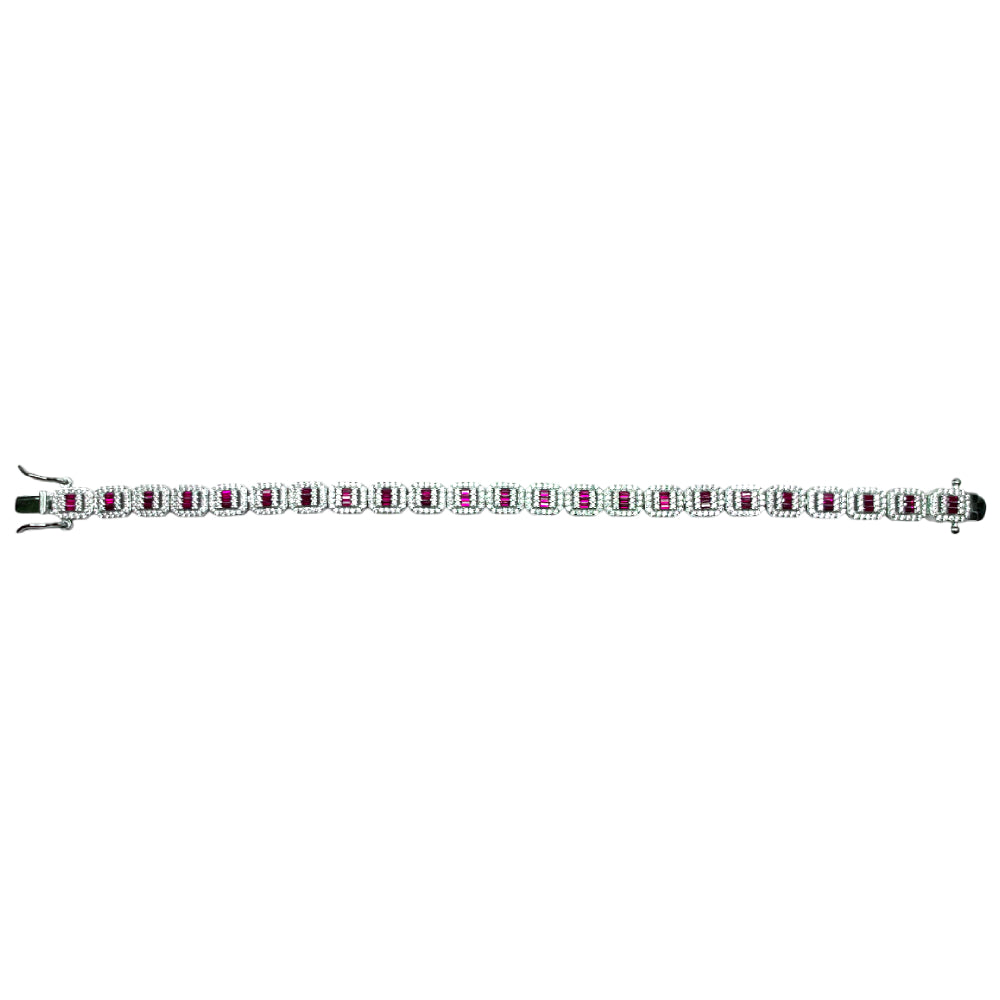 Bracciale Unisex Re Mida Tennis Baguette Rosse Argento Zirconi Bianchi Tennis-25