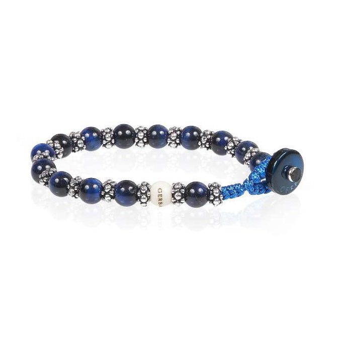 Bracciale Unisex Gerba Argento 925 Elastico Pietra Occhio di Tigre Blu COD.066