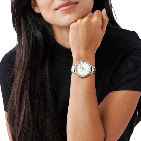 Orologio Donna Michael Kors Acciaio Bicolore Dorato Solo Tempo Zirconi MK4595
