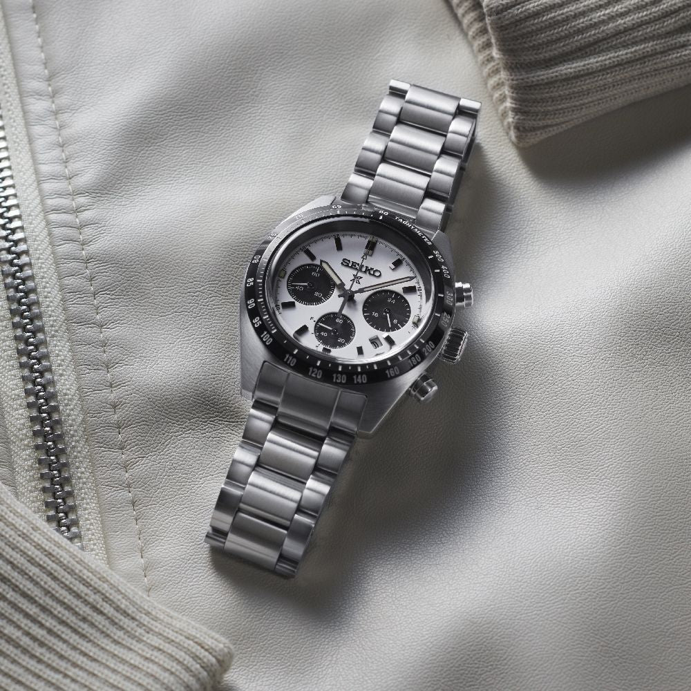 Orologio Uomo Seiko Prospex Acciaio Cronografo Carica Solare Bianco Nero SSC813P1