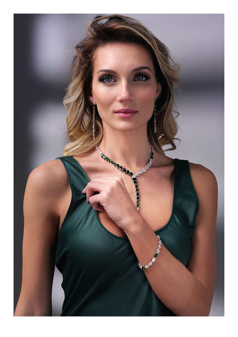 Orecchini Donna Ottaviani Bronzo Pendenti Zirconi Bianchi Verdi 500912O