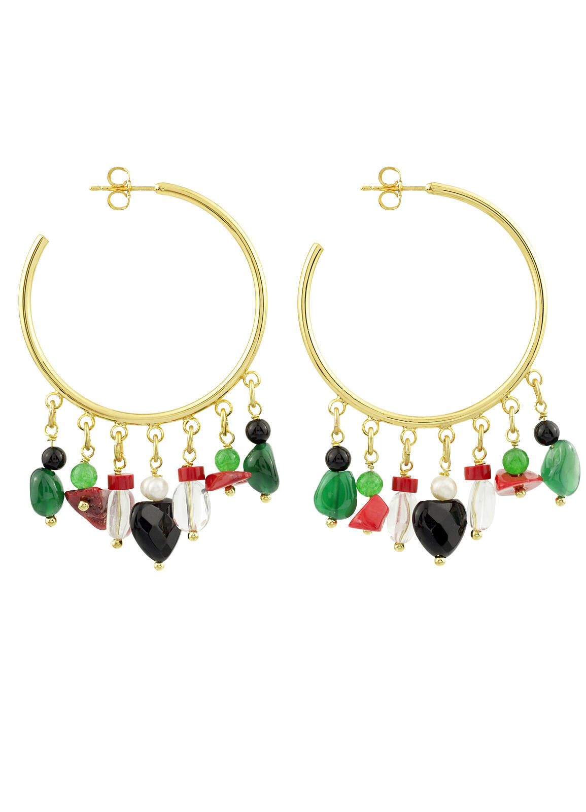 Orecchini Donna Lebole Settecento Cerchio Ottone Dorato Quarzo Corallo SC/O/VERDE