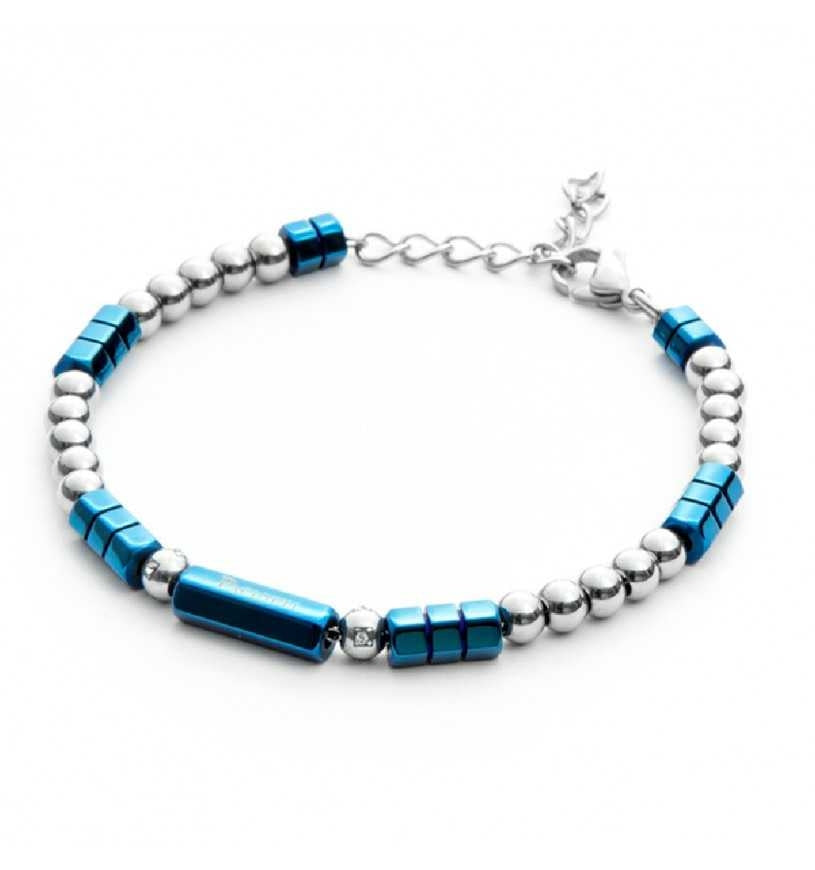 Bracciale Uomo 4US Cesare Paciotti acciaio Bianco con sfere in pvd blu 4UBR3782