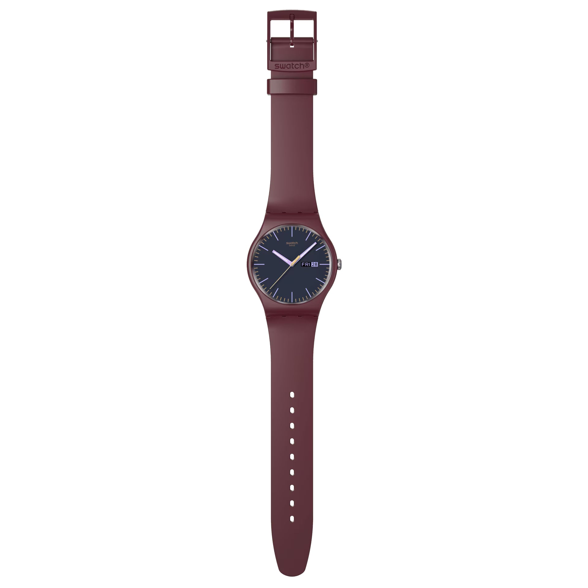Orologio Unisex Swatch BURGUNDY BERRY Doppia Data Nero Marrone SO29R707