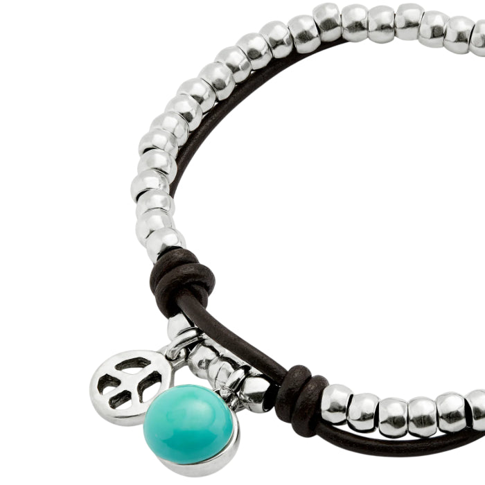 Bracciale Donna Uno De 50 Sfere Placcato Argento Cuoio Cristallo Murano Turchese PUL2530TURMTL0M