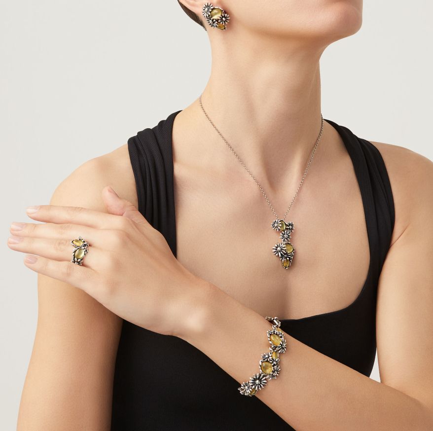 Collana Donna Giovanni Raspini Argento 925 Ciondolo Margherite Pietre Gialle 11741