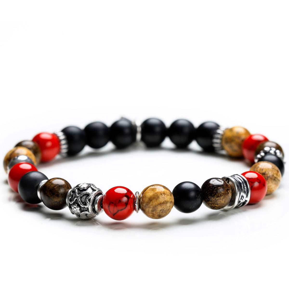 Bracciale Unisex Gerba Argento 925 Elastico Pietra Onice Nero Paesina Aulite COD.263