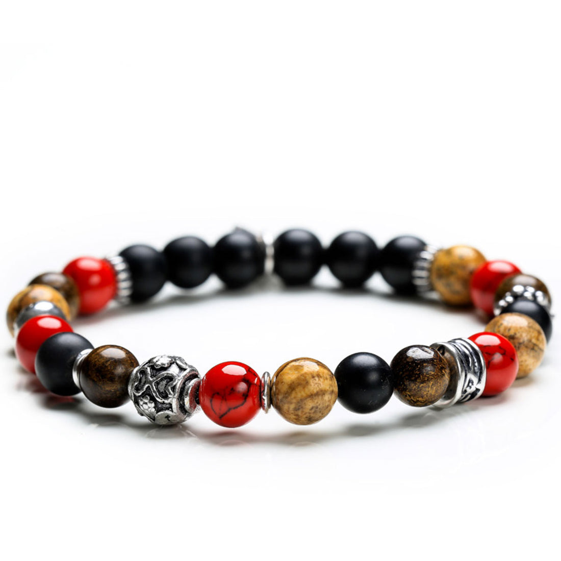 Bracciale Unisex Gerba Argento 925 Elastico Pietra Onice Nero Paesina Aulite COD.263