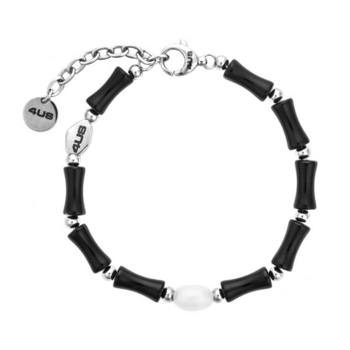 Bracciale Uomo Acciaio 4US Cesare Paciotti Perla Bianca Ossidiana Nera 4UBR8621