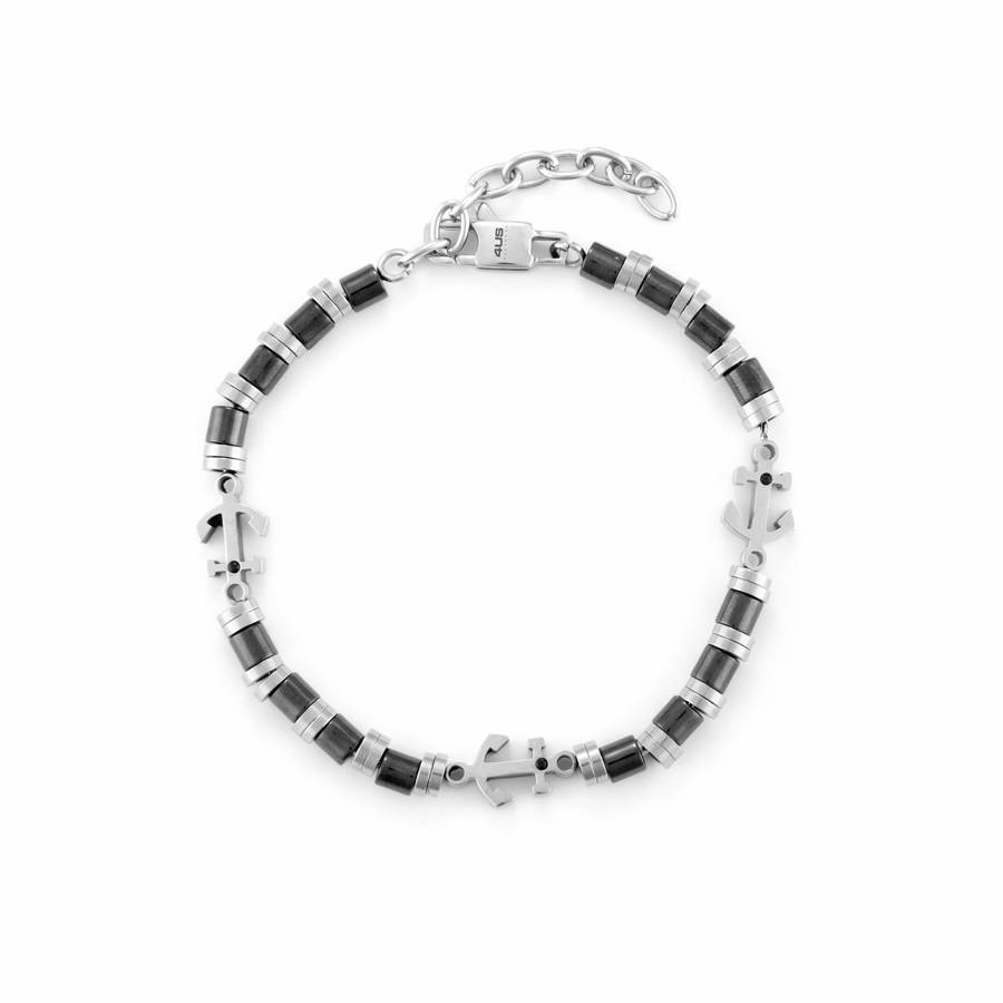 Bracciale Uomo 4US Cesare Paciotti Acciaio Nero Ancora Biglie 4UBR6809
