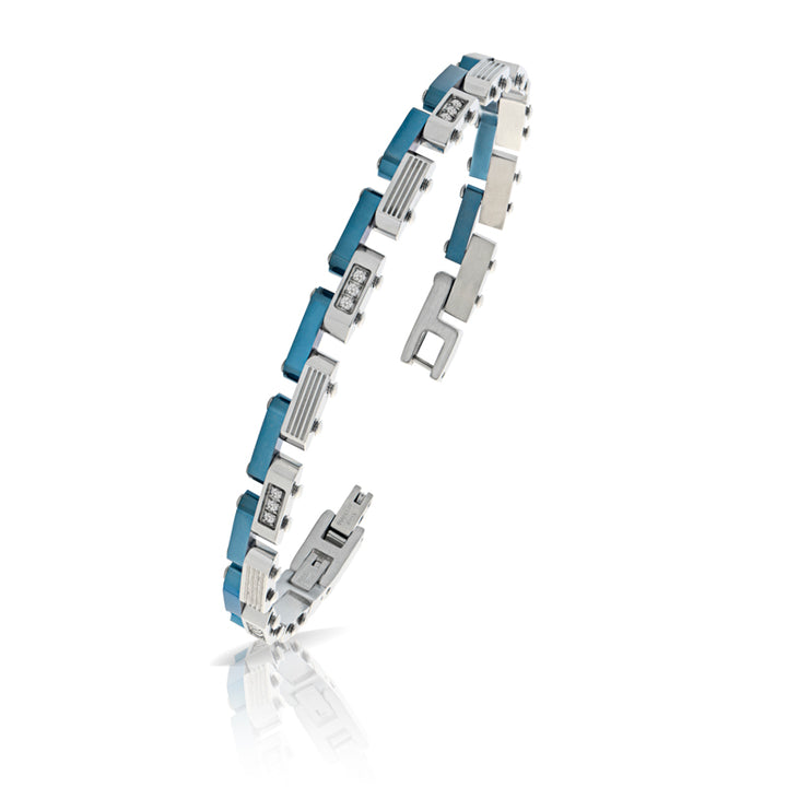 Bracciale Uomo Arkano Semirigido Acciaio Bicolore Blu Zirconi BAC127BL