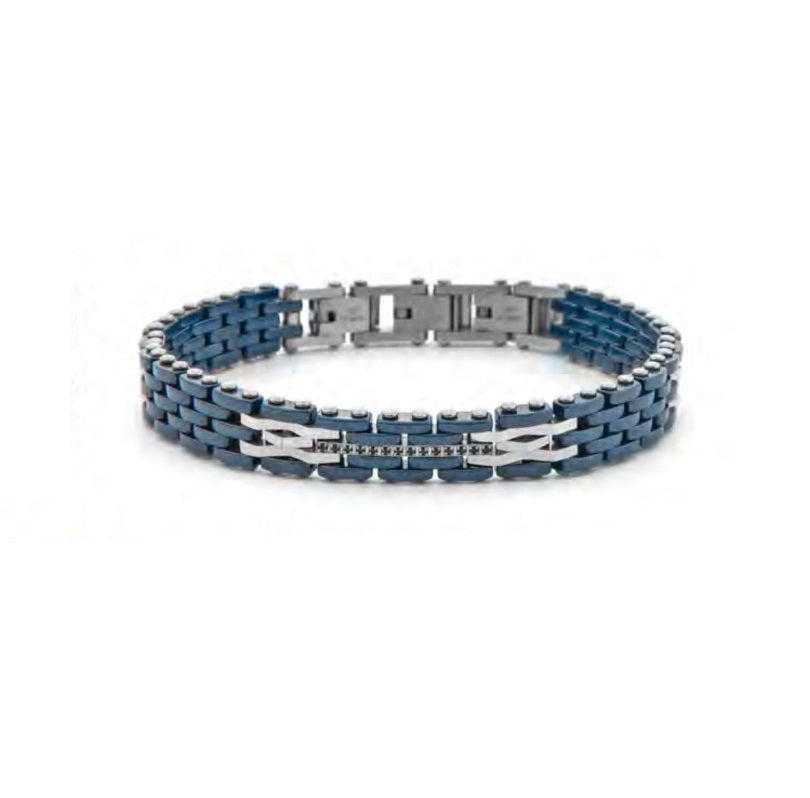 Bracciale Uomo 4US Cesare Paciotti Maglia Acciaio e Ceramica Blu 4UBR7955