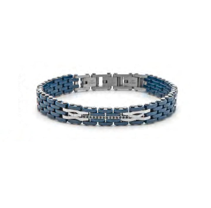 Bracciale Uomo 4US Cesare Paciotti Maglia Acciaio e Ceramica Blu 4UBR7955