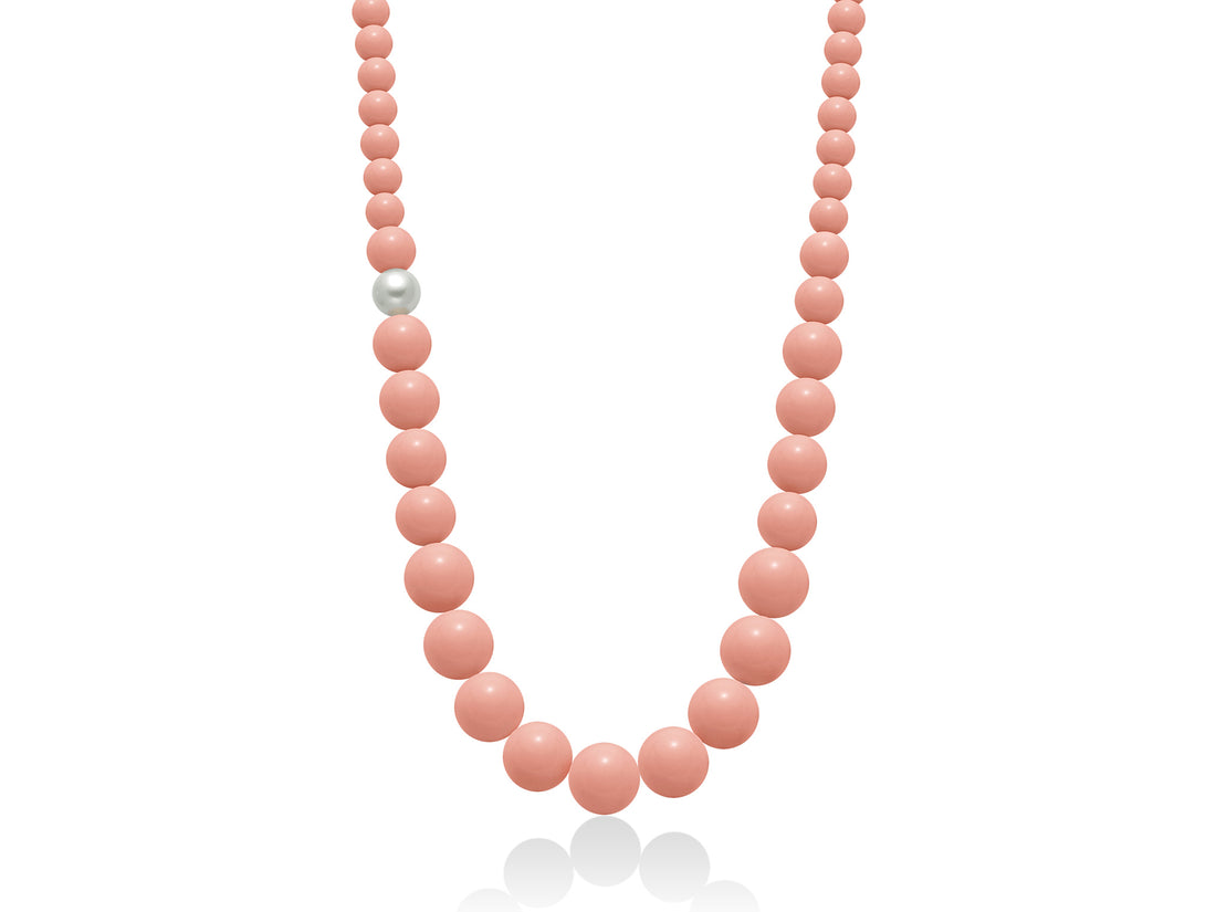 Collana Donna Argento 925 Miluna Perla Pasta Di Corallo Rosa 9,5-10 mm PCL5077