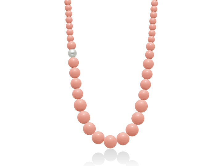 Collana Donna Argento 925 Miluna Perla Pasta Di Corallo Rosa 9,5-10 mm PCL5077