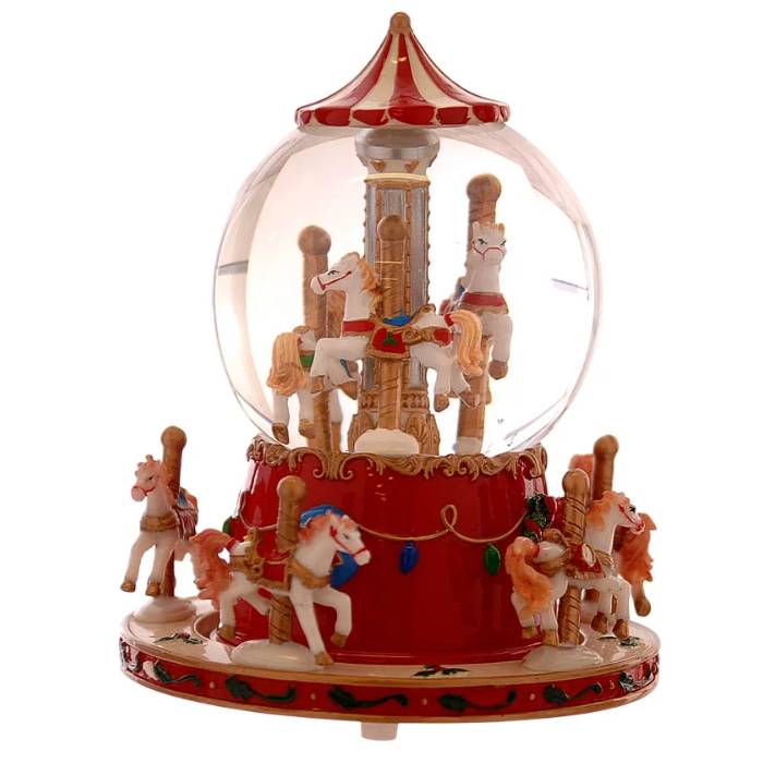 Carillon Vetur Giostra Sfera Vetro Cavalli 16,5 cm 23928