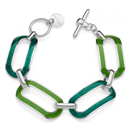 Bracciale Donna Unoaerre Bronzo Lucido Argentato Catena Smalto Verde 525611