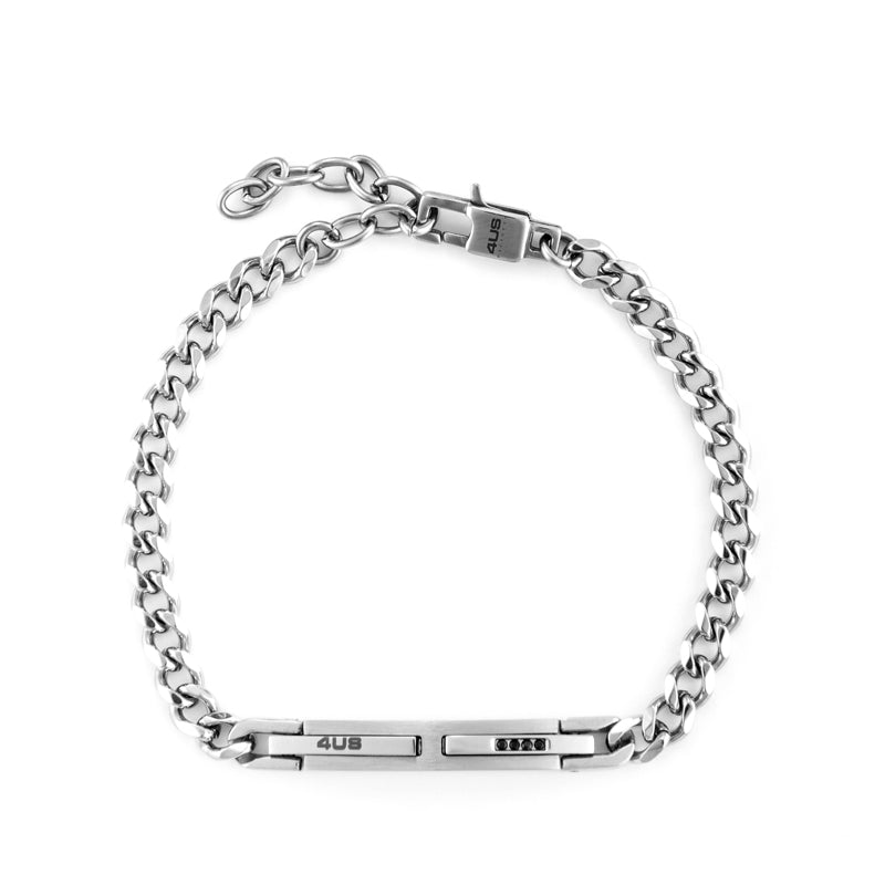 Bracciale Uomo 4US Cesare Paciotti Acciaio Catena Groumette Zirconi Neri 4UBR6147