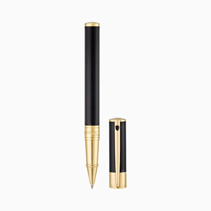 Penna Uomo Dupont Sfera Roller Acciaio Dorato D-INITIAL Smalto Nero Cappuccio 262202