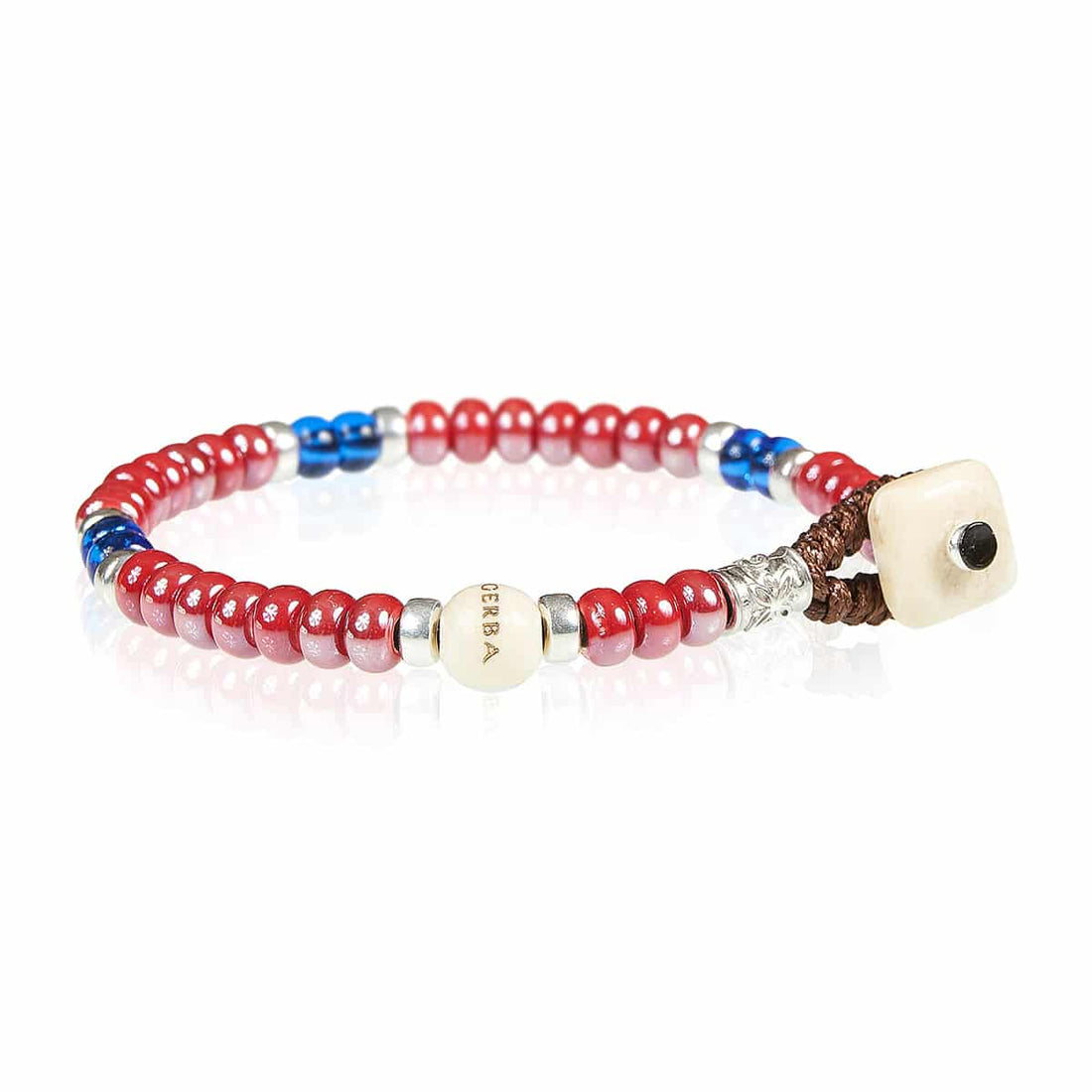 Bracciale Unisex Gerba Argento 925 Pietra Ceramica Rossa Blu Lucida CW06