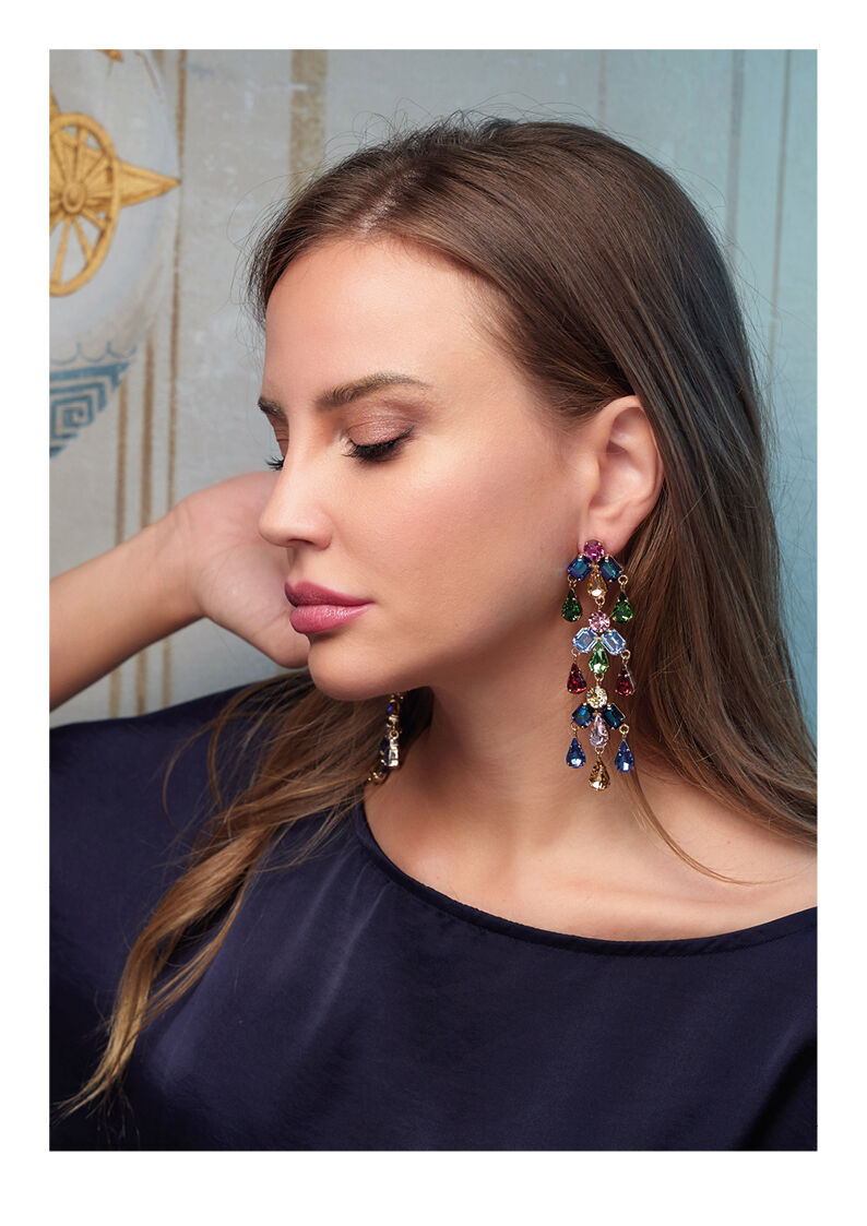 Orecchini Donna Ottaviani Bronzo Dorato Pendenti Zirconi Colorati 500660O