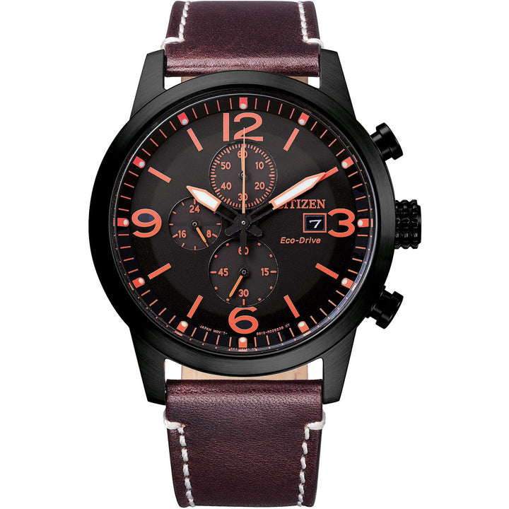 Orologio Uomo Citizen Cronografo Eco Drive Datario Cinturino Pelle CA0745-11E