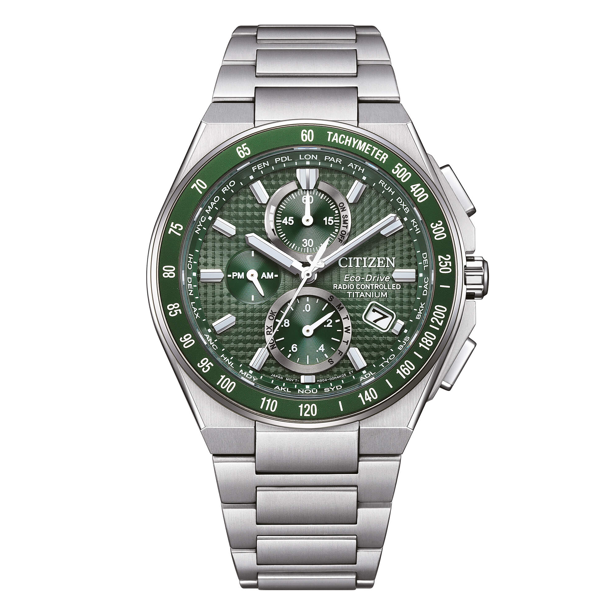 Orologio Uomo Citizen Titanio Radiocontrollato Eco Drive verde AT8398-53X
