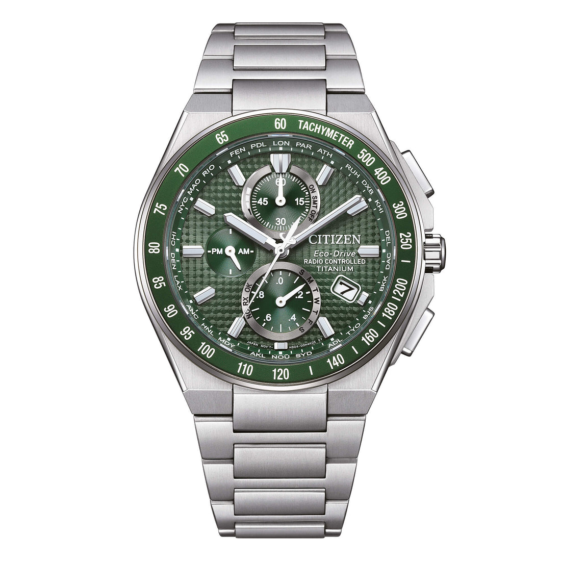 Orologio Uomo Citizen Titanio Radiocontrollato Eco Drive verde AT8398-53X