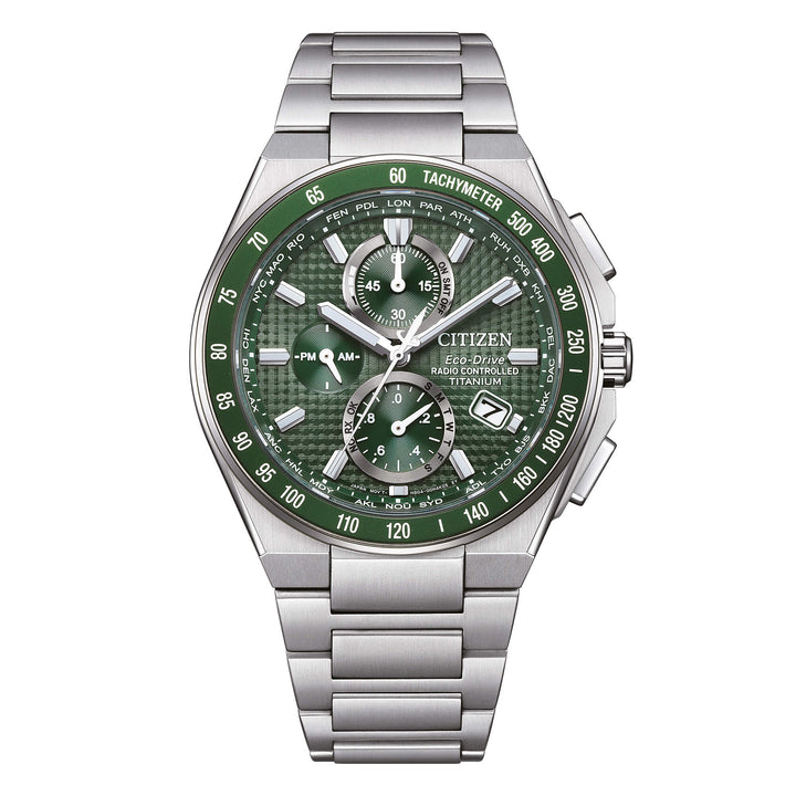 Orologio Uomo Citizen Titanio Radiocontrollato Eco Drive verde AT8398-53X