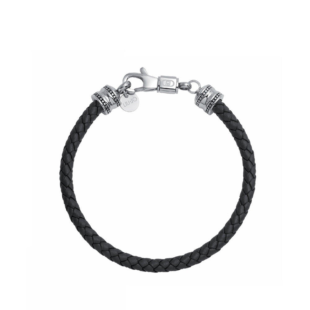 Bracciale Uomo Liu Jo Acciaio Lucido e pelle Nera MLJ670